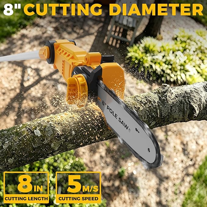SHOHO Cordless Pole Saw Compatible with Dewalt 20V Max Batteries, Electric Pole Saws for Tree Trimming Battery Powered, Auto Lubrication System, Adjustable Pole Chainsaw (Battery not Included)