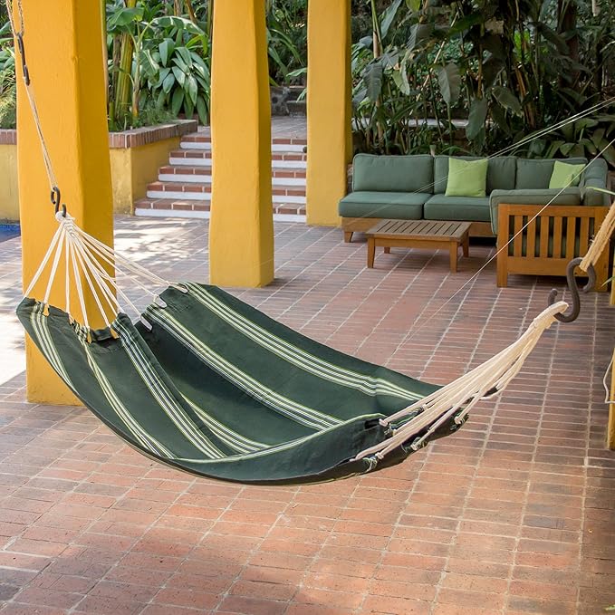 NOVICA Sage Green Striped Fabric 1 Person Brazilian Style Hammock, Laurel Green' (Single)