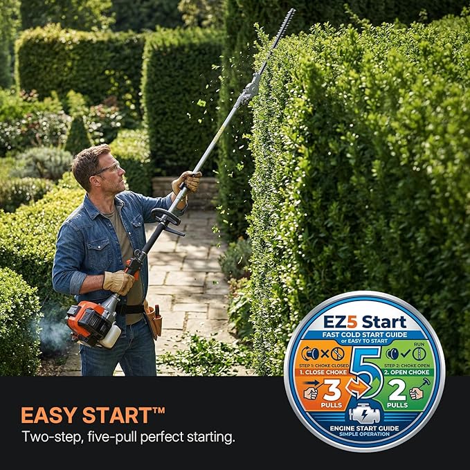 WORKIT 5-in-1 Gas Weed Wacker 25.4CC 2-Stroke Weed Eater Grass Trimmer, 17" String Trimmer 3/40T Brush Cutter, Hedge Trimmer Pole Saw, Heavy-Duty for Men & Professional Lawn Care