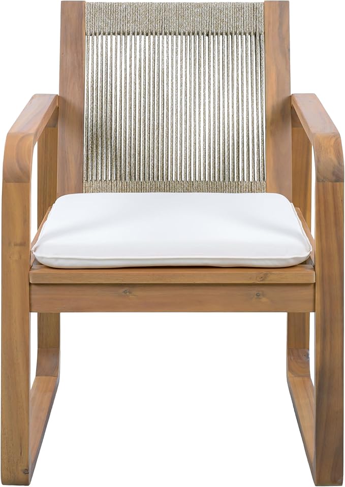 Christopher Knight Home Trazy Acacia Wood Outdoor Dining Set for 6, Patio Dining Table Set for 6, Outdoor Dining Table and Sled Base, Dining Chairs with Cushion + Rope Backrest, Teak + Brown + Beige