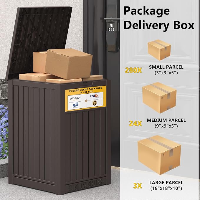LHBGO Package Delivery Box for Outside, with Delivery Sign 48 Gallon Storage with Lockable Secure, Large Resin Outdoor Package Drop Container