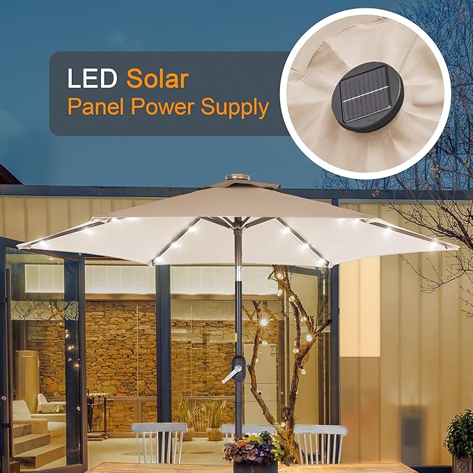 7.5ft Outdoor Umbrella Patio Umbrella with Solar Lights,18 LED Lighted Table Market Outdoor Umbrella, 2-Year-Non-Fading, for Pool, Deck, Garden,Backyard