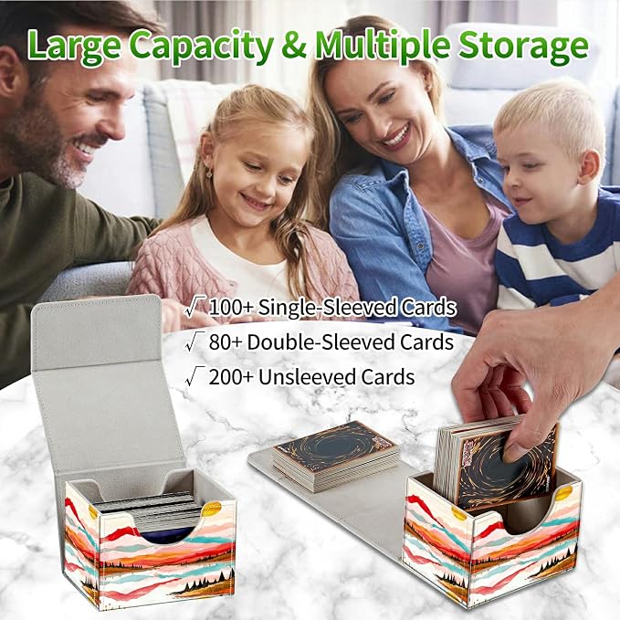 Card Deck Box for MTG, Cards Storage Box Fits 120+ Sleeved, Leather Small Size Strong Magnetic Closing Card Case for Board Games Magic TCG CCG Baseball Collection, Pink Range Moon