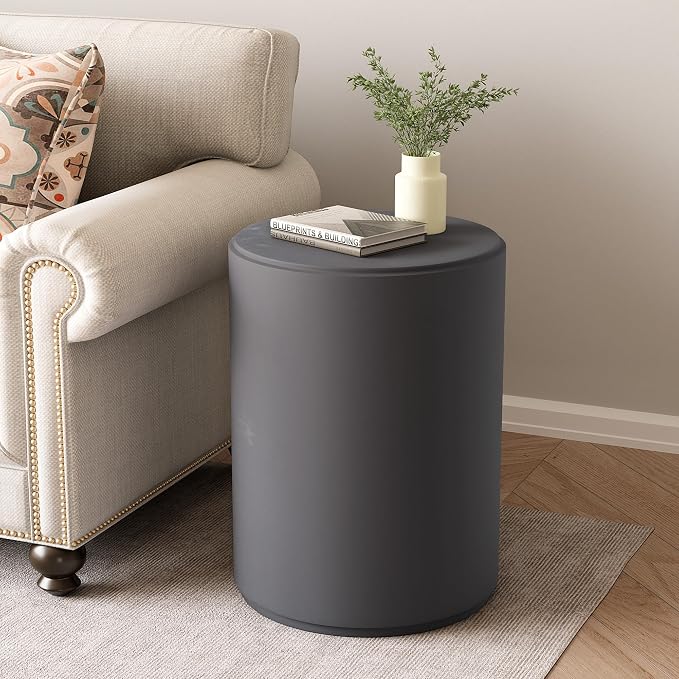 HOMPUS Outdoor Side Table Round, Concrete Lightweight MgO End Table, Patio Accent Coffee Table Garden Tool for Patio, Porch and Deck, Frosted Grey