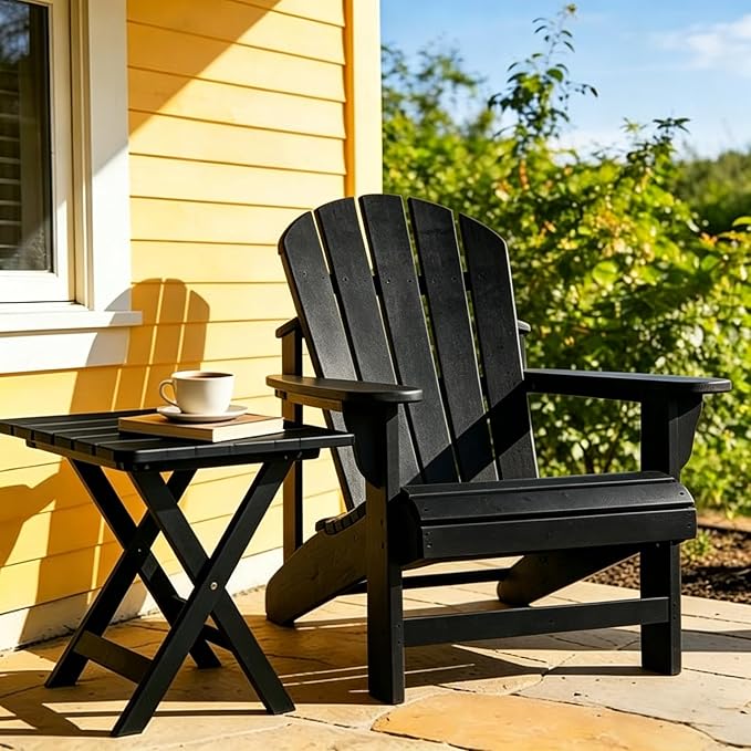 Outdoor Wooden Side Table, Folding Patio End Table, Small Square Furniture Table for Adirondack Chair, Balcony, Porch, Acacia Wood, No Assembly, Black