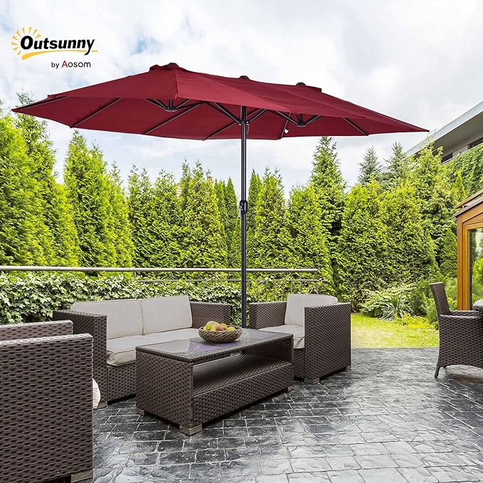 Outsunny Extra Large 15 ft Patio Umbrella, Double-Sided Wide Outdoor Umbrella with Crank Handle and Air Vents for Backyard, Deck, Pool, Market