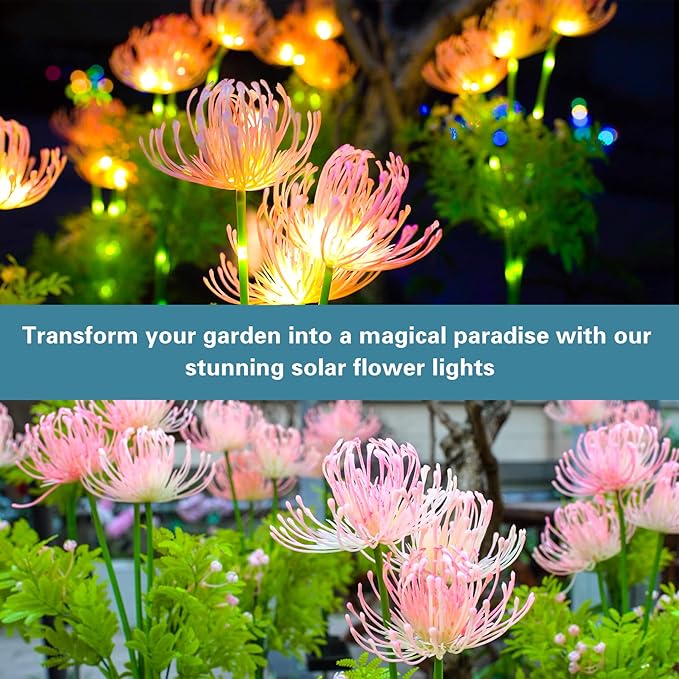 Solar Garden Lights 4 Pack, Solar Flowers Lights with Glowing Flowers & Stems, Upgraded Solar Panel, Outdoor Lights for Garden Decoration,Yard Decor and Gift for Mother