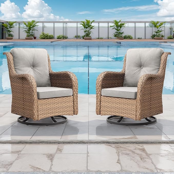 Rilyson Patio Chairs Wicker Outdoor Chair - 4 Piece Rattan Swivel Rocking Chairs Set Patio Glider Rocker Chair for Porch Deck Garden Backyard(Yellow/Beige)