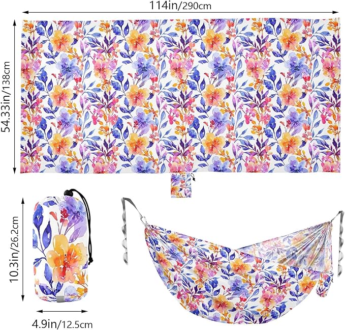 Camping Hammock Outdoor Hammocks for Outside Botanic Watercolor Beach Trees Portable Lightweight with Pockets Tree Straps Indoor