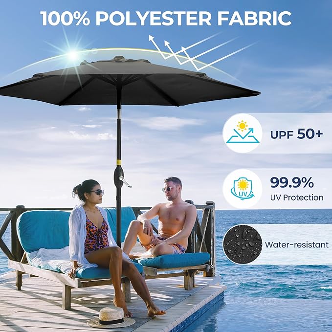 Wisteria Lane Outdoor Patio Umbrella, 7.5' Patio Umbrella, Market Umbrella, Large Outdoor Umbrella, Metal Pole Umbrella with Push Button Tilt and Crank, Polyester Canopy