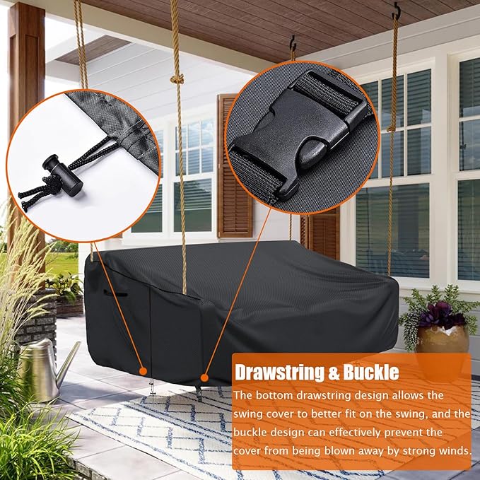 Porch Swing Cover Waterproof Outdoor Hanging Swing Cover Tear resistant All WeatherProof Patio Furniture Covers (Black, 85x45x(32-24)inch) (85x45x(32-24)inch)