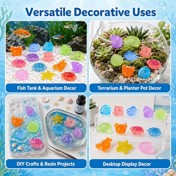 50Pcs Mini Resin Sea Animals Figurines, Tiny Ocean Figures Variety Pack, Small Luminous Bulk Glow in the Dark, Miniature Sea Creatures for Crafts Tank Aquarium Garden Mini Landscaping Decor