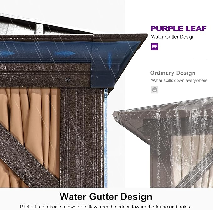 PURPLE LEAF Hardtop Gazebo 10' X 14' Metal Roof with Netting and Curtains Hard Top Backyard Patio Gazebos Permanent Canopy Deck Garden Hot Tub Outdoor Pavilion