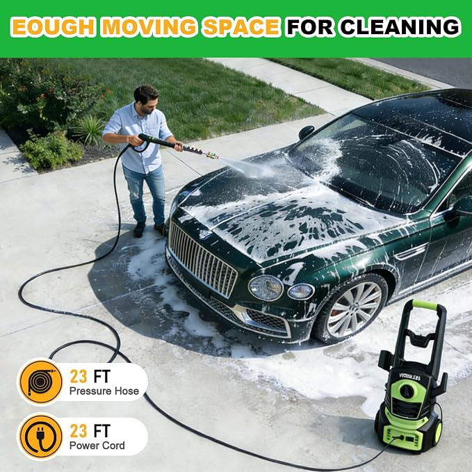 Pressure Washer, Power Washer with 4 Quick Connect Nozzles, Foam Cannon, High Pressure Cleaning Machine for Cars/Fences/Driveways/Patios/Home Cleaning, PWMA Certified