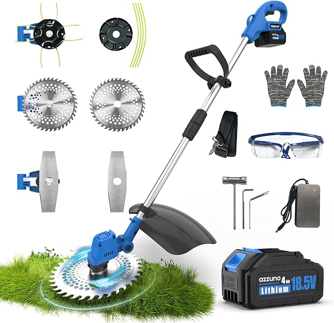 AZZUNO Electric Brush Cutter and Cordless Leaf Blower Combo Kit with 3 * 4Ah Battery & Charger for Garden Yard Patio