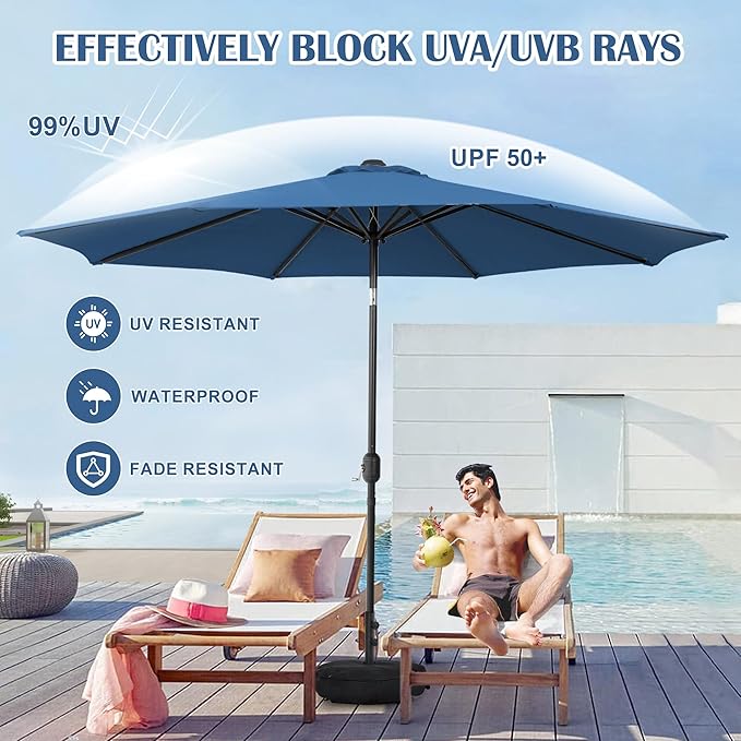 Sundale Outdoor 11 ft Patio Umbrella with Sand Bag Umbrella Base Included, Outdoor Umbrella with Tilt and Crank, Navy