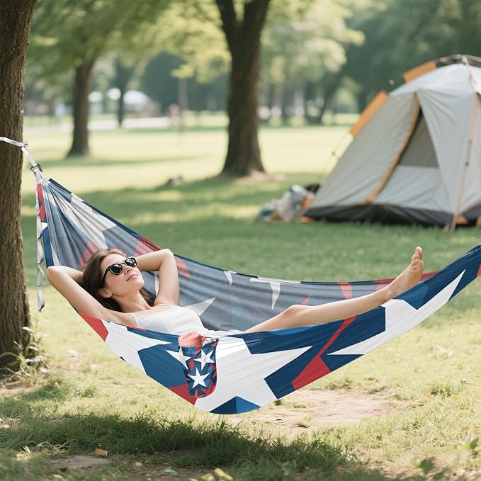 4th_July_Stars_Abstract_Pattern Outdoor Hammock with Portabl Carry Bag Indoor Hammock for Patio Backyard Lounge Base