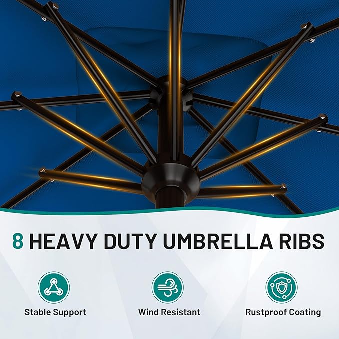 AreShark 8' x 10' Rectangle Patio Umbrellas for Outdoor, Outdoor Table Umbrella, Large Outdoor Patio Umbrellas with 8 Sturdy Ribs for Pool, Garden, Market (Royal Blue)