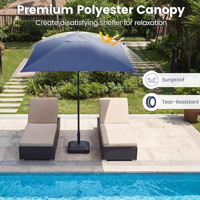 HAPPYGRILL 7 ft Square Patio Umbrella, Outdoor Table Umbrella with Push Button Opening & Top Ventilation, Outdoor Market Shade Parasol with 4 Metal Ribs for Porch, Garden, Apartment, Deck