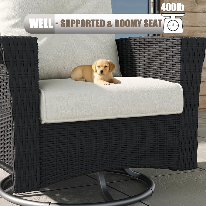 LayinSun 3 Piece Wicker Patio Furniture Set, Classis Outdoor Conversation 360 Degree Swivel Chairs Set with Coffee Table