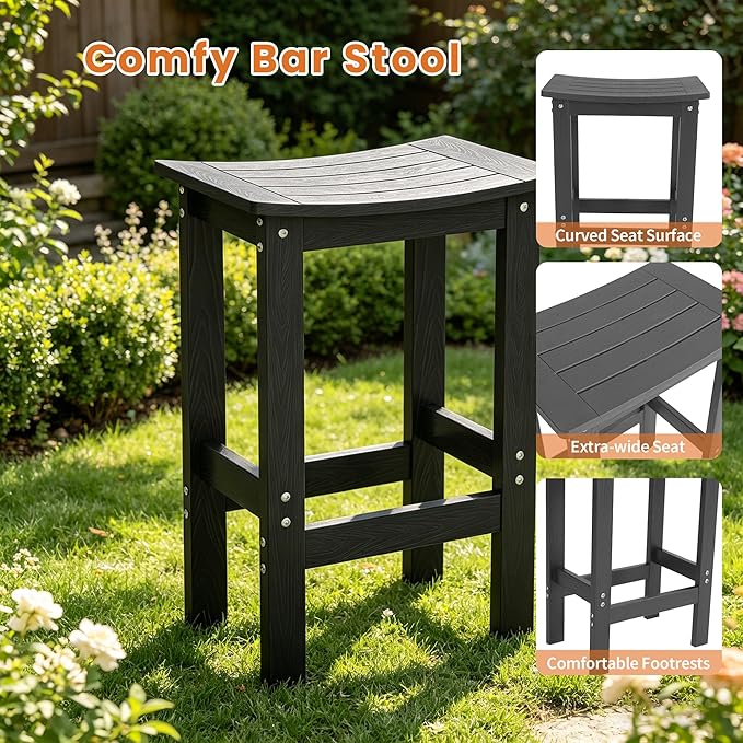 5Pcs HIPS Outdoor Bar Set, Weatherproof Patio Bar Table and Chairs Set for Outside, 55" Rectangular High Top Bar Table with 4 Bar Stools for Patio, Poolside, Balcony, Hot Tub, Black