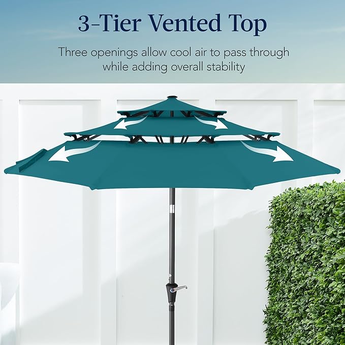 Best Choice Products 10ft 3-Tier Market Patio Umbrella, Outdoor Sun Shade with Tilt, Crank Lift, 8 Ribs for Backyard, Deck, Poolside