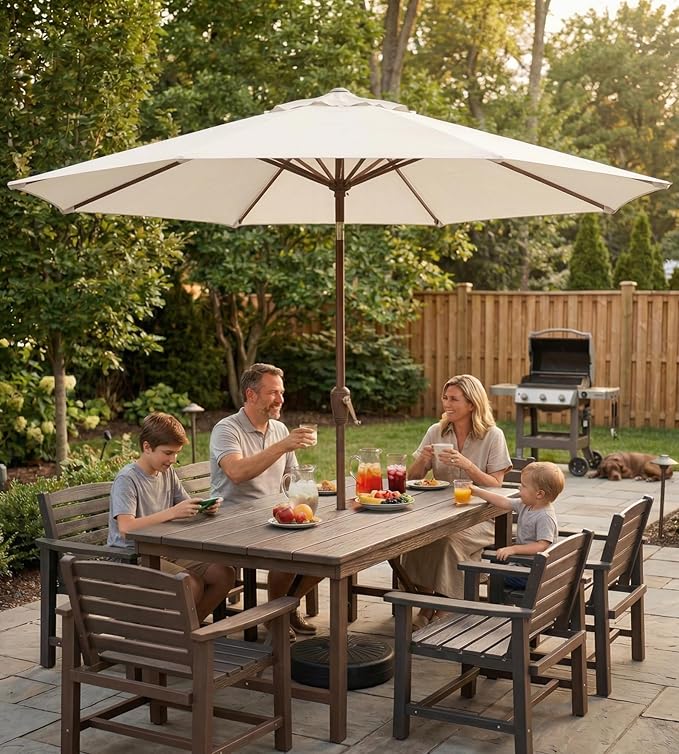 10FT Patio Umbrella, Outdoor Umbrella with Push Button Tilt and Crank, 8 Sturdy Ribs, UV Protection & Waterproof Market Umbrella for Pool, Backyard, Beach,Deck (Cream White)