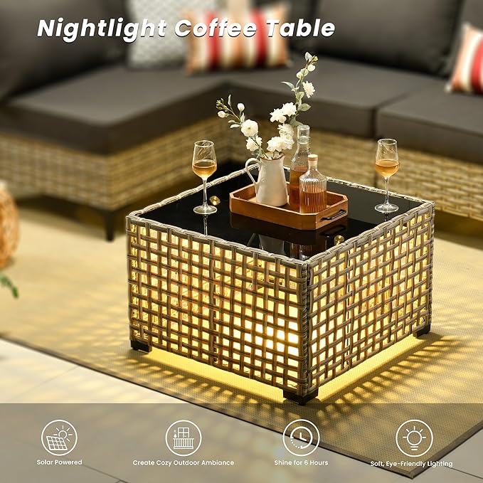 Outdoor Patio Furniture Sets,7 PCS Patio Conversation Set Outside Rattan Sectional Sofa with Coffee Table Fit Backyard Porch Garden Poolside Balcony