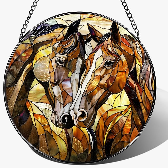 Stained Glass Window Hanging, 8 Inch Horse Suncatcher Ornament, Stained Glass Suncatchers for Windows Hanging, Horse Lover Gift for Women Men, Unique Window Decor for Birthday Christmas Housewarming