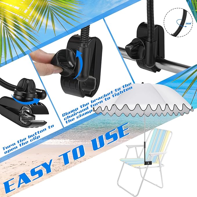 Abbylike 2 Pcs Scalloped Chair Umbrella with Universal Adjustable Clamp 38'' Portable Wheelchair Umbrella UPF 50+ Camping Chair Parasol with Bag for Outdoor Patio Lawn