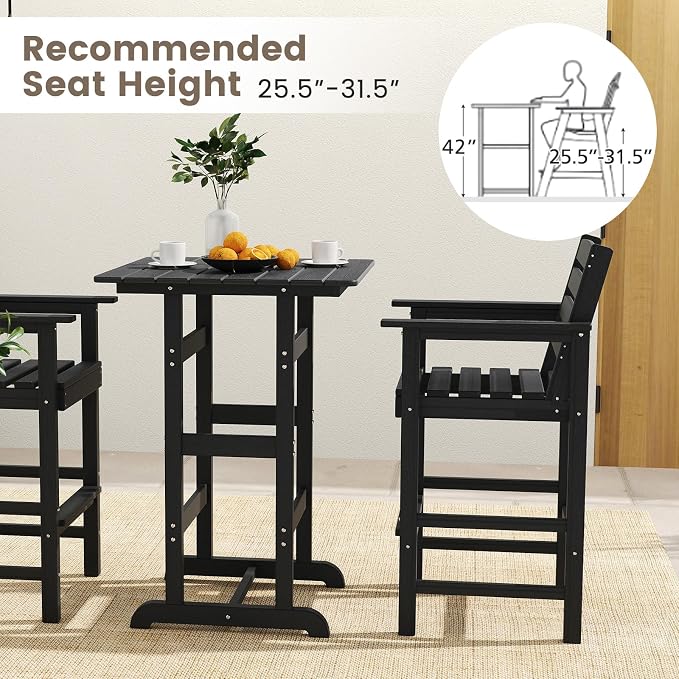 Tangkula 30" x 30" Square Bar Table, Patio HDPE Bar Height Dining Table w/Slatted Tabletop, Outdoor All-Weather High-Top Bistro Table for Poolside, Backyard, Balcony