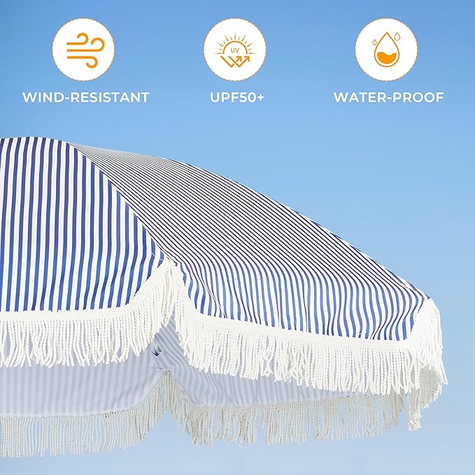 HOMEDEMO Boho Umbrella, Outdoor Umbrella with UPF50+ Sun Protection, Premium Aluminum Pole & Fiberglass Ribs, Includes Hanging Hook