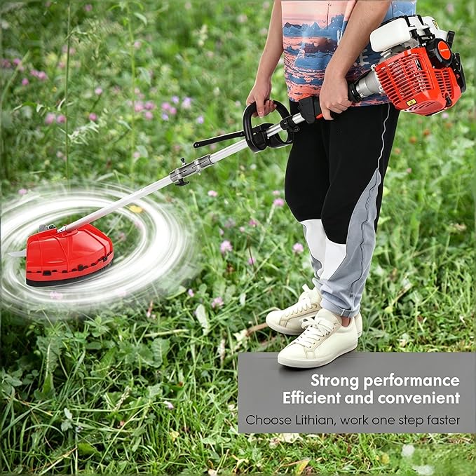 Worparsen String Trimmer, 2 Stroke 52CC Gas Powered,Lawn Mower for Weeds and Grass,5 in 1,Red Red