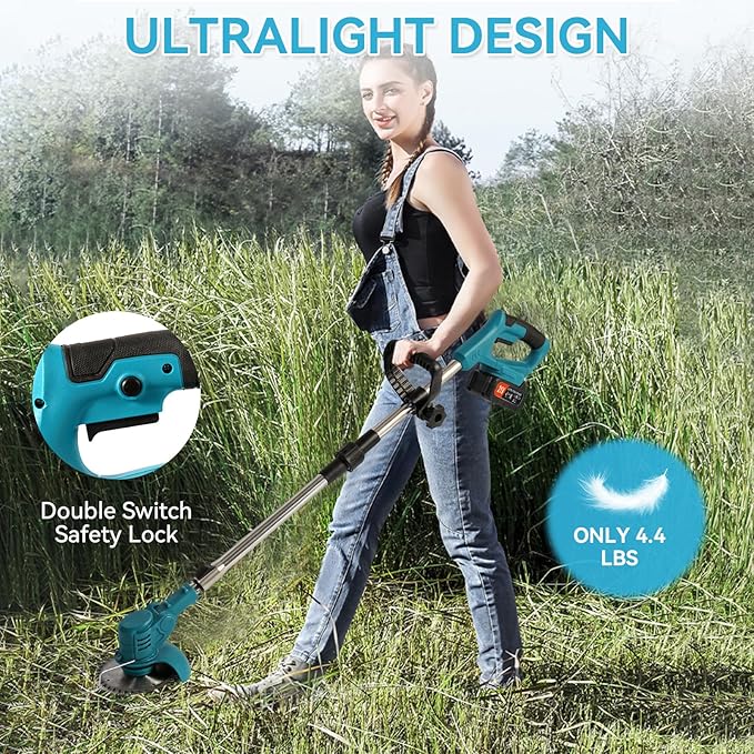Cordless Weed Wacker Battery Powered, 4-in-1 Battery Powered Weed Eater and Edger with 21V 2.0Ah Battery, Charger, Foldable Electric String Trimmer for Lawn, Garden and Yard