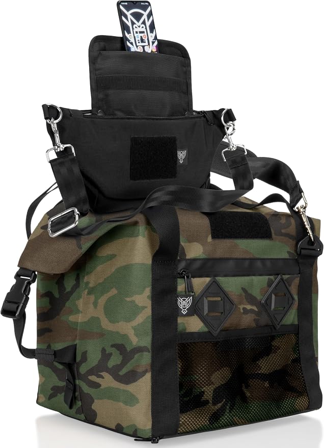 Xtreme Sight Line ~ G CUBƎ 25 + SLING Cross-Body Faraday Bag ~ Protects Against EMP/CME/EMF/RF ~ Diamond Form Faraday Lined Interior ~ Woodland Camo Combo