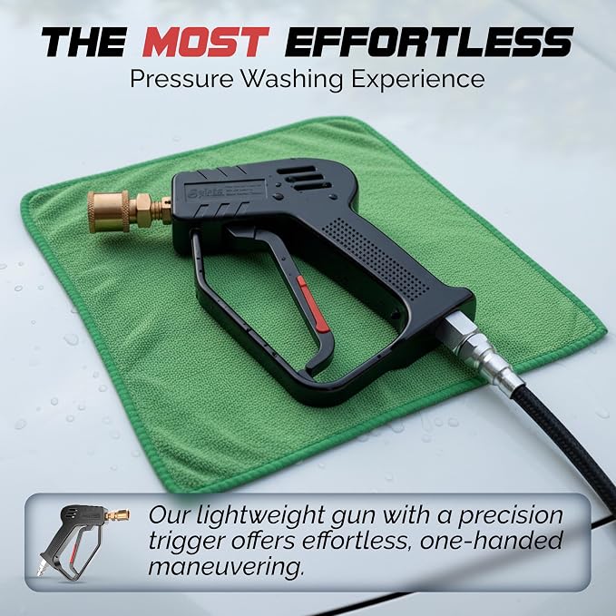 Pressure Washer Gun - 4000 PSI Short Power Washer Gun with 360° Swivel, 3/8" Quick Connect, Heavy Duty Spray Handle for Foam Cannon Car Wash Detailing (Pressure Washer Gun)
