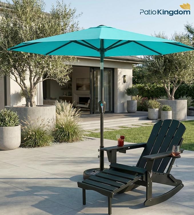 PatioKingdom 10FT Patio Umbrella with Push Button Tilt and Crank, Outdoor Market Umbrella with 8 Fiberglass Ribs, UV Protection Table Umbrella for Pool,Backyard,Garden,Deck