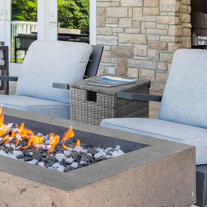 Outdoor Wicker Side Table with Storage Space, Square PE Rattan End Table for Patio Garden Poolside Deck