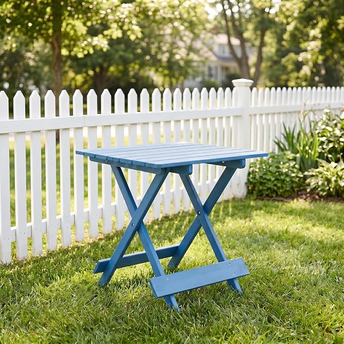 Folding Square Patio Table, Solid Wood, Blue