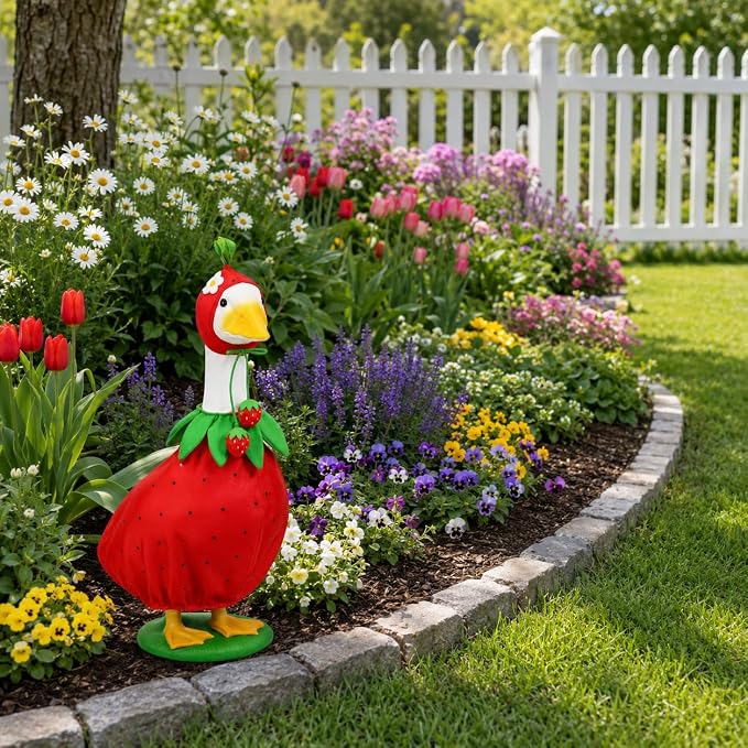 Strawberry Porch Goose Outfits Strawberry Goose Clothes for Outdoor Garden Yard Patio Lawn Goose Statue