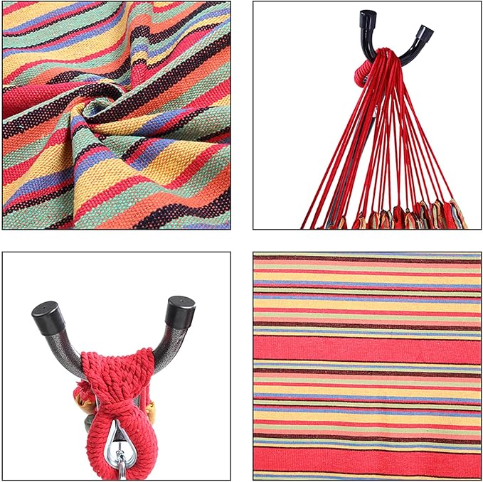 Hammock with Stand for Outside, 250lbs Portable Hammock, Heavy Duty Metal Frame, Breathable & Comfortable, Outdoor Gear, Easy to Setup, Hammocks for Camping, Hiking, Travel, Backpacking, Red Stripes