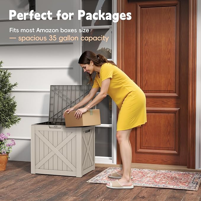 LubanNese Outdoor Storage Box, Waterproof Deck Box, Outdoor Patio Storage Bin, Weatherproof (Grey, 35 Gallon)