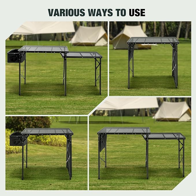 REDCAMP Lightweight Portable Camping Kitchen Table with Sink, Metal Folding Grill Table Cooking Station with Hooks for Outdoor, BBQ, Party and Picnic(Faucet/Sprayer Included)