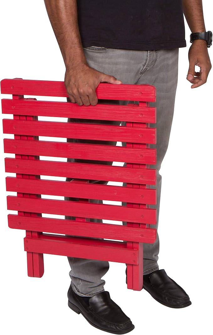 Shine Company Square Wooden Folding Solid Wood Side Table, Outdoor Adirondack Small Patio Table, Chili Red