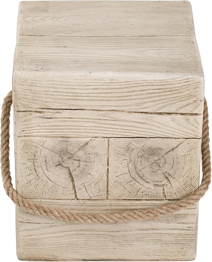 Square Outdoor Side Table, Rustic Wood Grain MGO Concrete End Table with Simulated Braided Rope, Fully Assembled Accent Side Tables for Patio, Balcony, Living Room, Garden