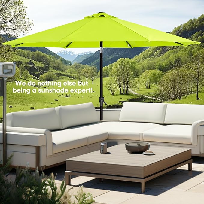 Tempera Patio Market Outdoor Table Umbrella with Push Button Tilt and Crank, Large Sun Umbrella with Sturdy Pole & Fade Resistant Canopy, Easy to Set