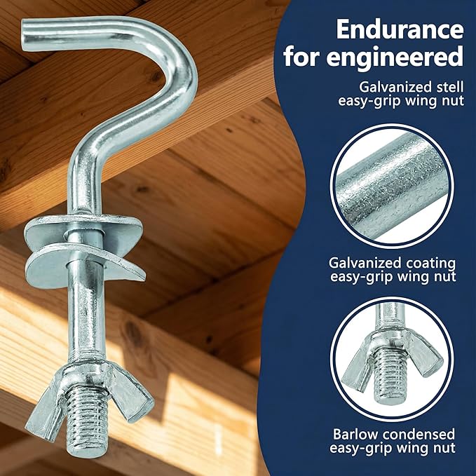 4 Pack Heavy Duty Hammock Hooks, Galvanized Metal Replacement Hardware for Hammock Stand, Fits 1-1/4 to 2 Inch Poles, 3/8 Inch Diameter S-Hooks for Indoor Outdoor Patio Swing & Chair （Silver）