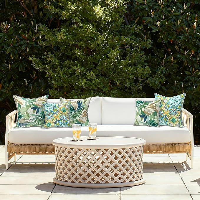 LVTXIII Outdoor Throw Pillow Covers Waterproof Tropic Accent Pillow Cases Fluffy Outdoor Cushion Covers for Garden and Patio Furniture Decoration, 16x16, 2 Pack, Lush Leaf Green