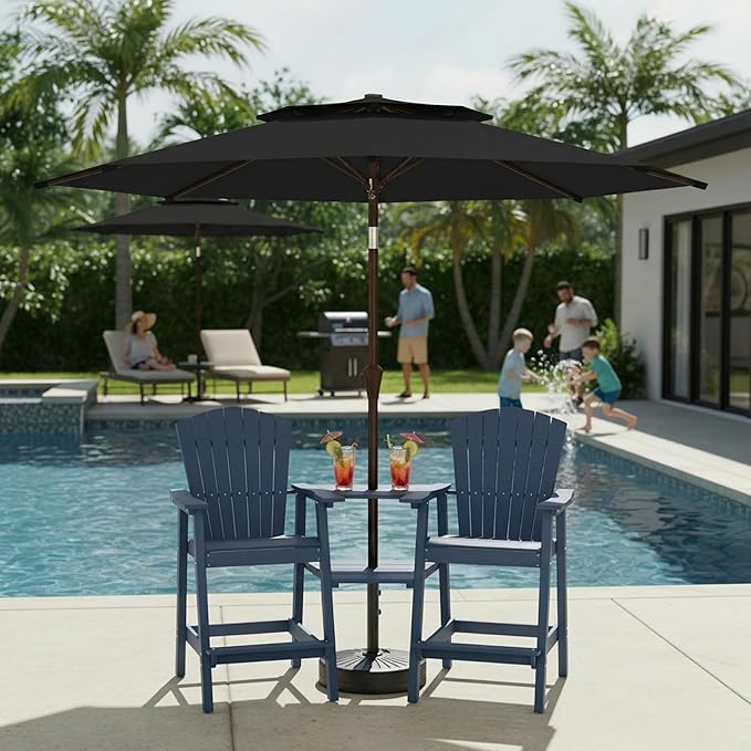 Outdoor Patio Umbrella, 2 Tiers Market Table Umbrella with 8 Sturdy Ribs, Push Button Tilt and Crank, UPF50+ UV Protection for Deck, Pool, Garden and Backyard