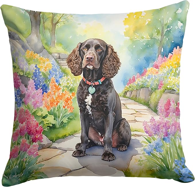 Caroline's Treasures American Water Spaniel Spring Garden Throw Pillow Machine Washable, Indoor Outdoor Decorative Pillow for Couch, Bed or Patio, 18Hx18W